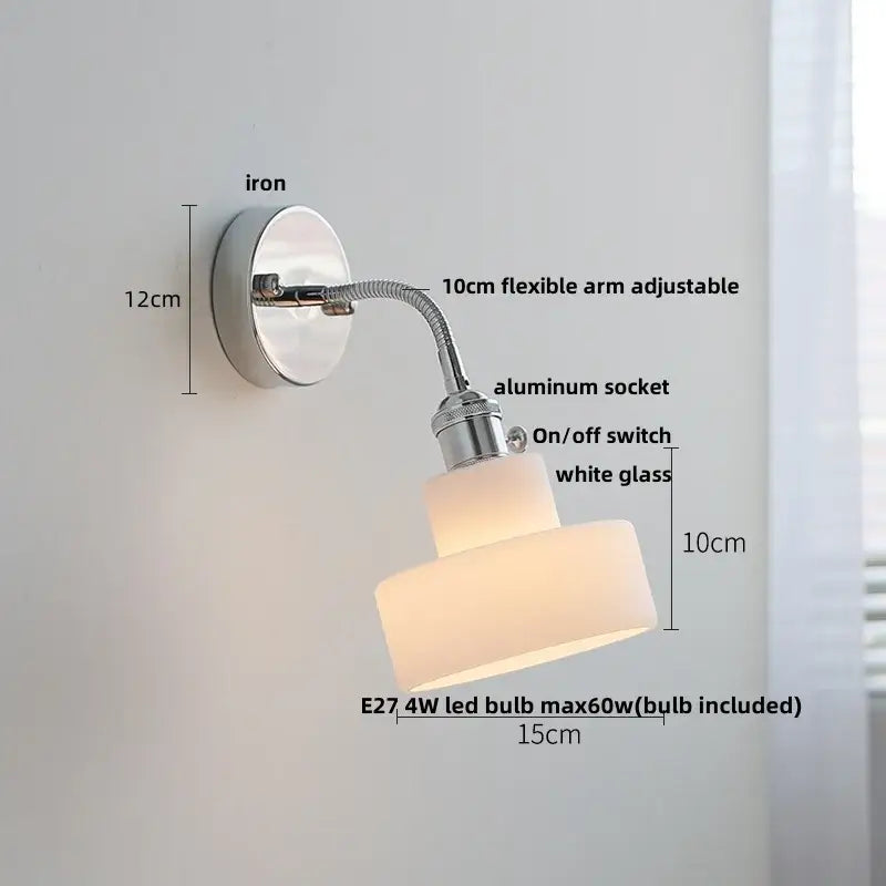 Modern chrome and glass wall light fixture bedroom adjustable sconce
