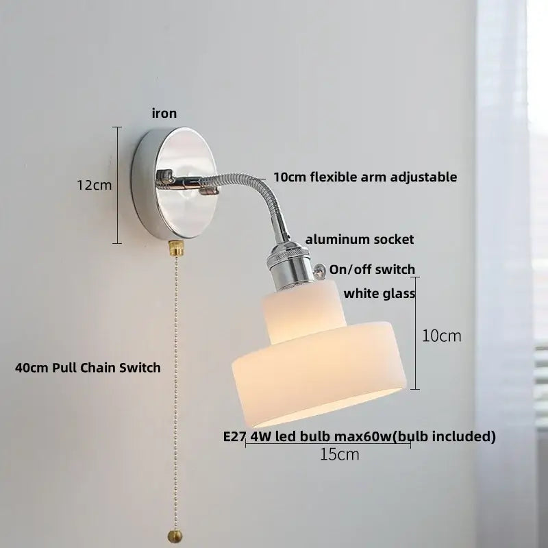 Modern chrome and glass wall light fixture bedroom adjustable sconce