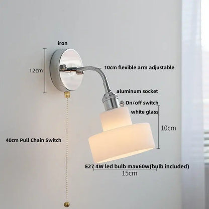 Modern chrome and glass wall light fixture bedroom adjustable sconce