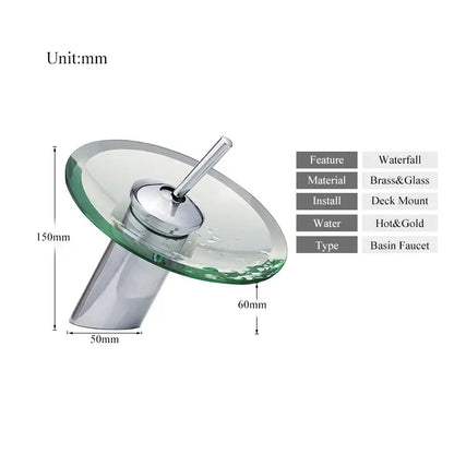 Modern chrome and green glass waterfall basin sink faucet bathroom