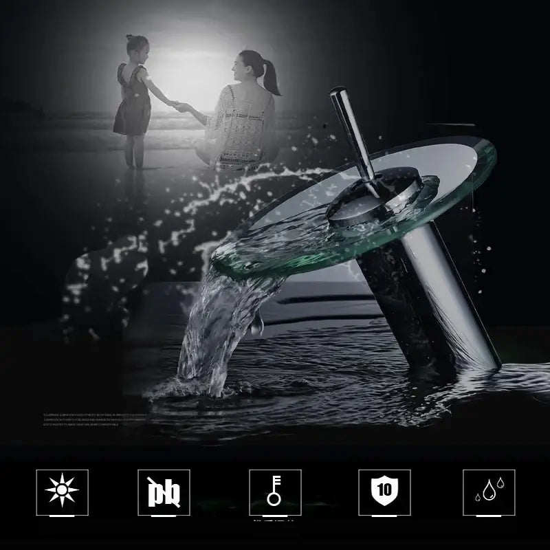 Modern chrome and green glass waterfall basin sink faucet bathroom