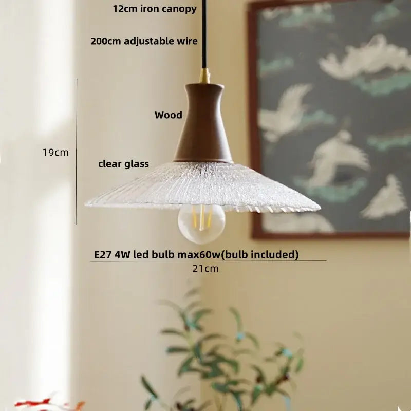 Vintage wood and glass led pendant lights for dining room