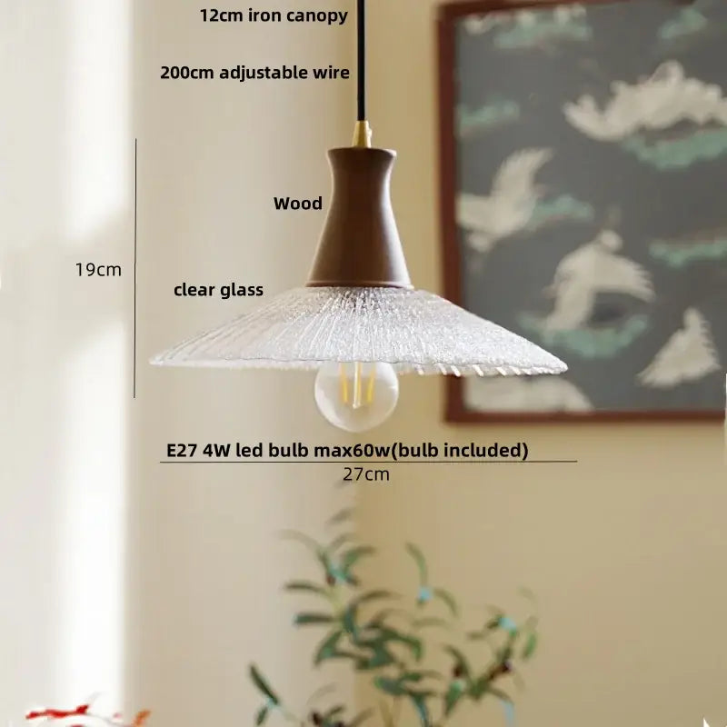 Vintage wood and glass led pendant lights for dining room