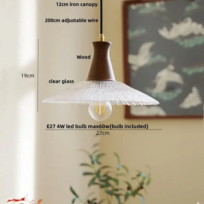 Vintage wood and glass led pendant lights for dining room