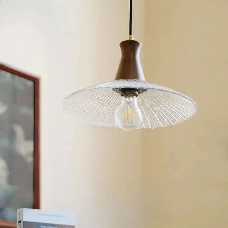 Vintage wood and glass led pendant lights for dining room