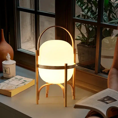 Japanese minimalist wood metal table lamp bedroom spherical light