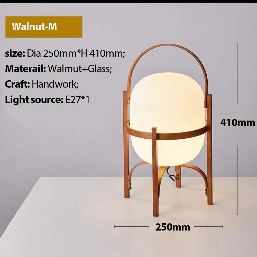 Japanese minimalist wood metal table lamp bedroom spherical light