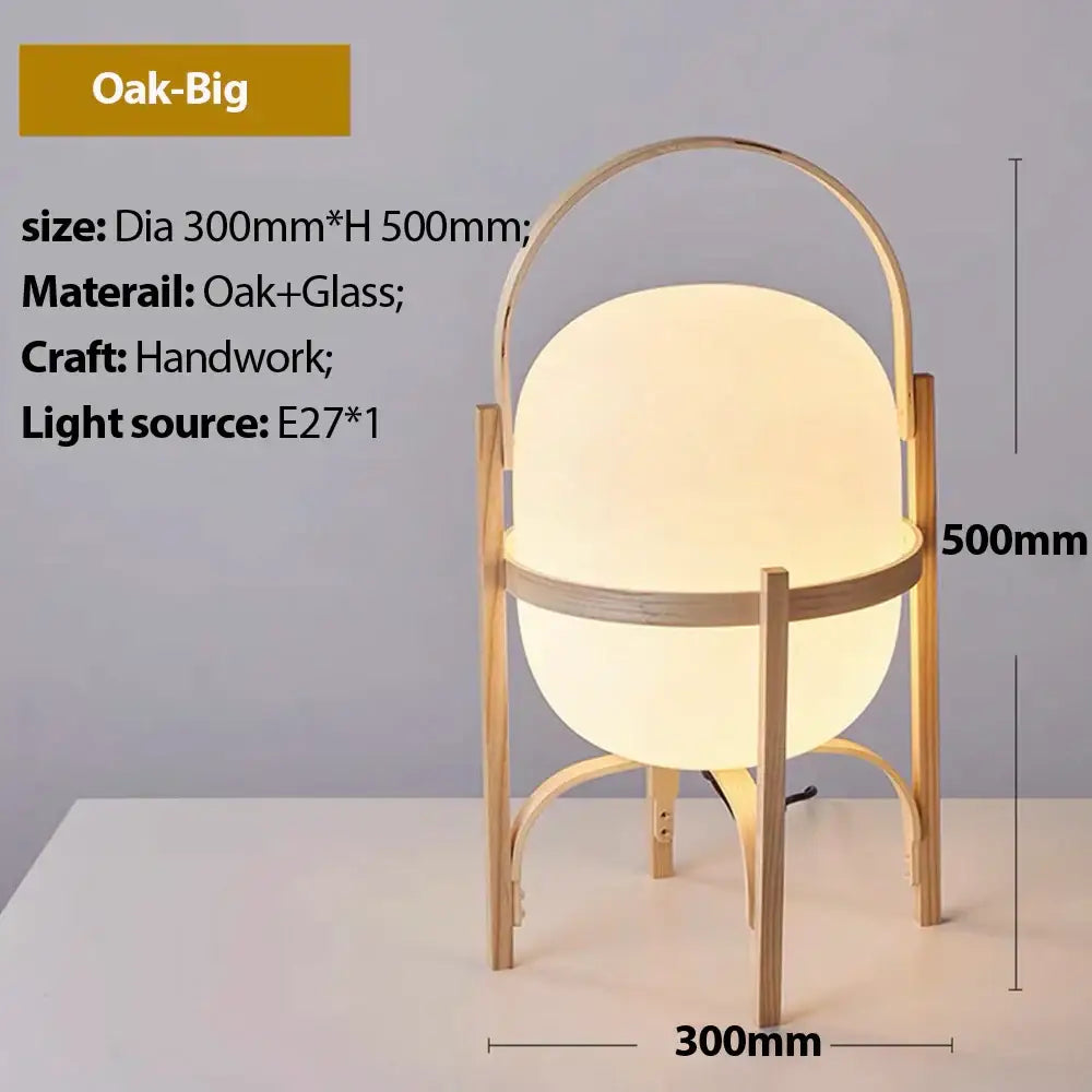 Japanese minimalist wood metal table lamp bedroom spherical light