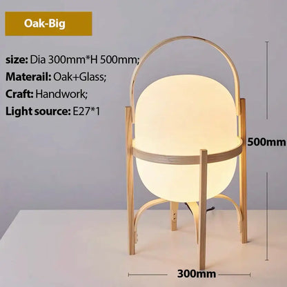 Japanese minimalist wood metal table lamp bedroom spherical light