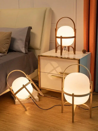 Japanese minimalist wood metal table lamp bedroom spherical light