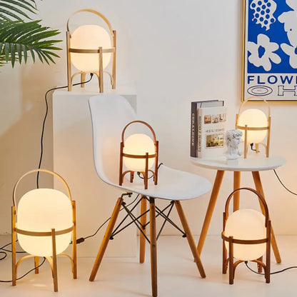 Japanese minimalist wood metal table lamp bedroom spherical light