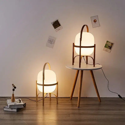 Japanese minimalist wood metal table lamp bedroom spherical light