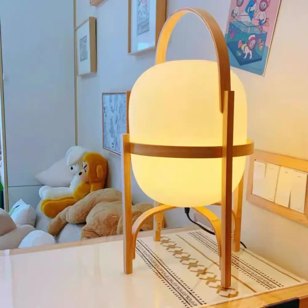 Japanese minimalist wood metal table lamp bedroom spherical light