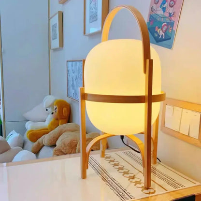 Japanese minimalist wood metal table lamp bedroom spherical light