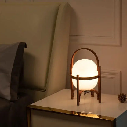 Japanese minimalist wood metal table lamp bedroom spherical light