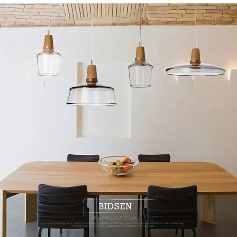 Modern smoked gray wood pendant light set of 3 dining room