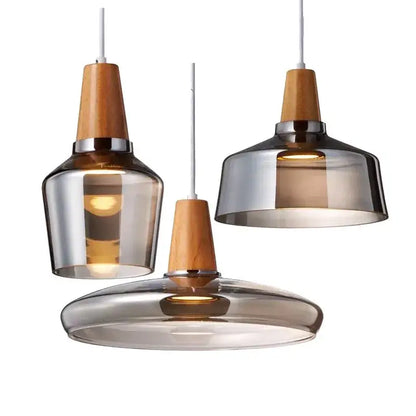 Modern smoked gray wood pendant light set of 3 dining room