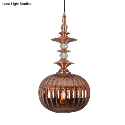 Modern ribbed glass pendant light chrome copper gold dining room