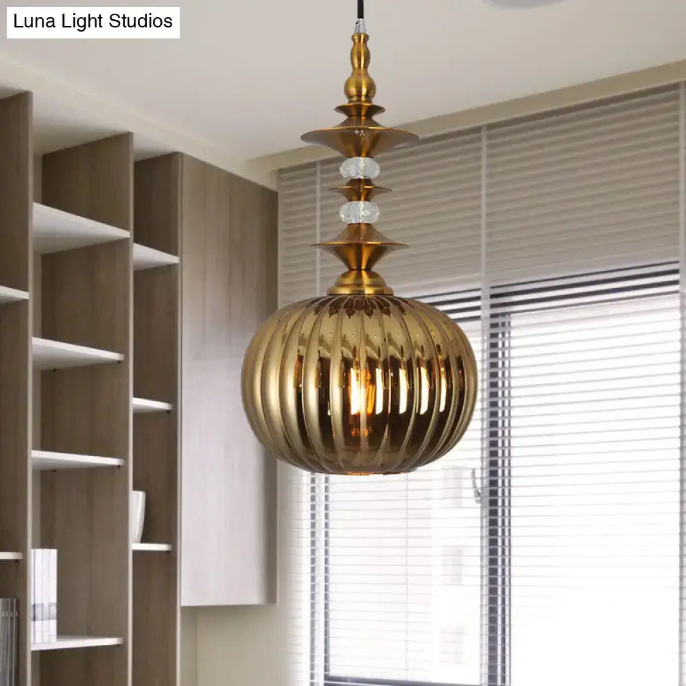 Modern ribbed glass pendant light chrome copper gold dining room