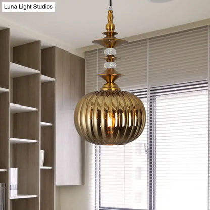 Modern ribbed glass pendant light chrome copper gold dining room