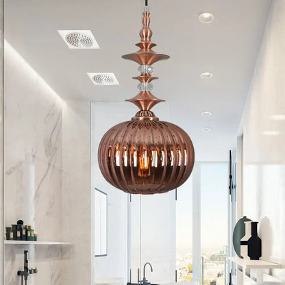 Modern ribbed glass pendant light chrome copper gold dining room