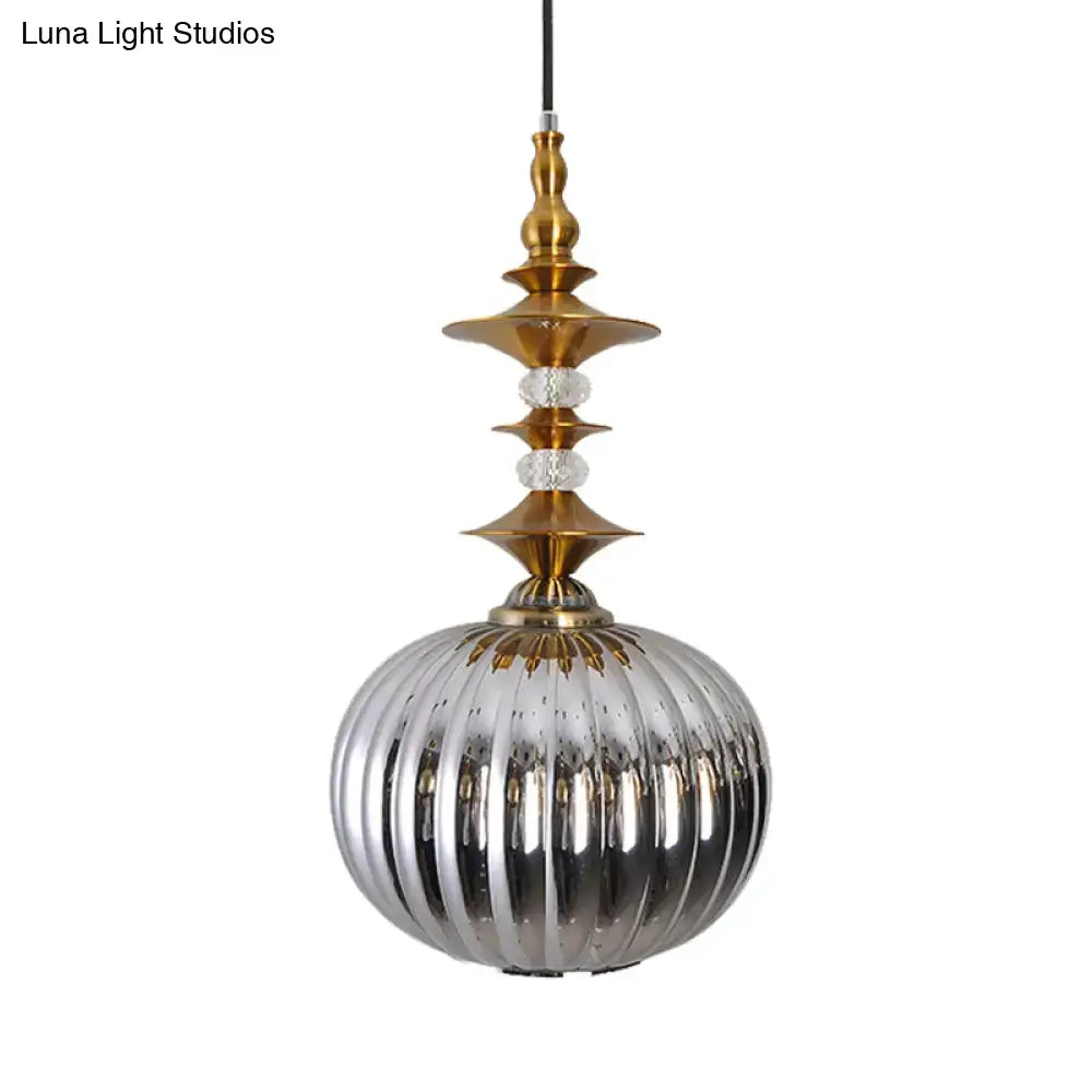 Modern ribbed glass pendant light chrome copper gold dining room