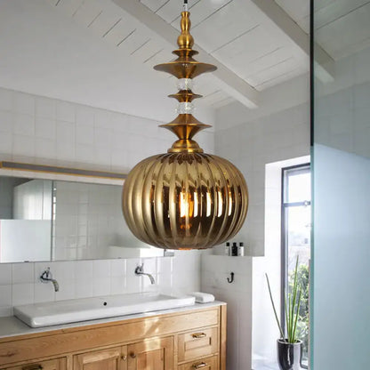 Modern ribbed glass pendant light chrome copper gold dining room