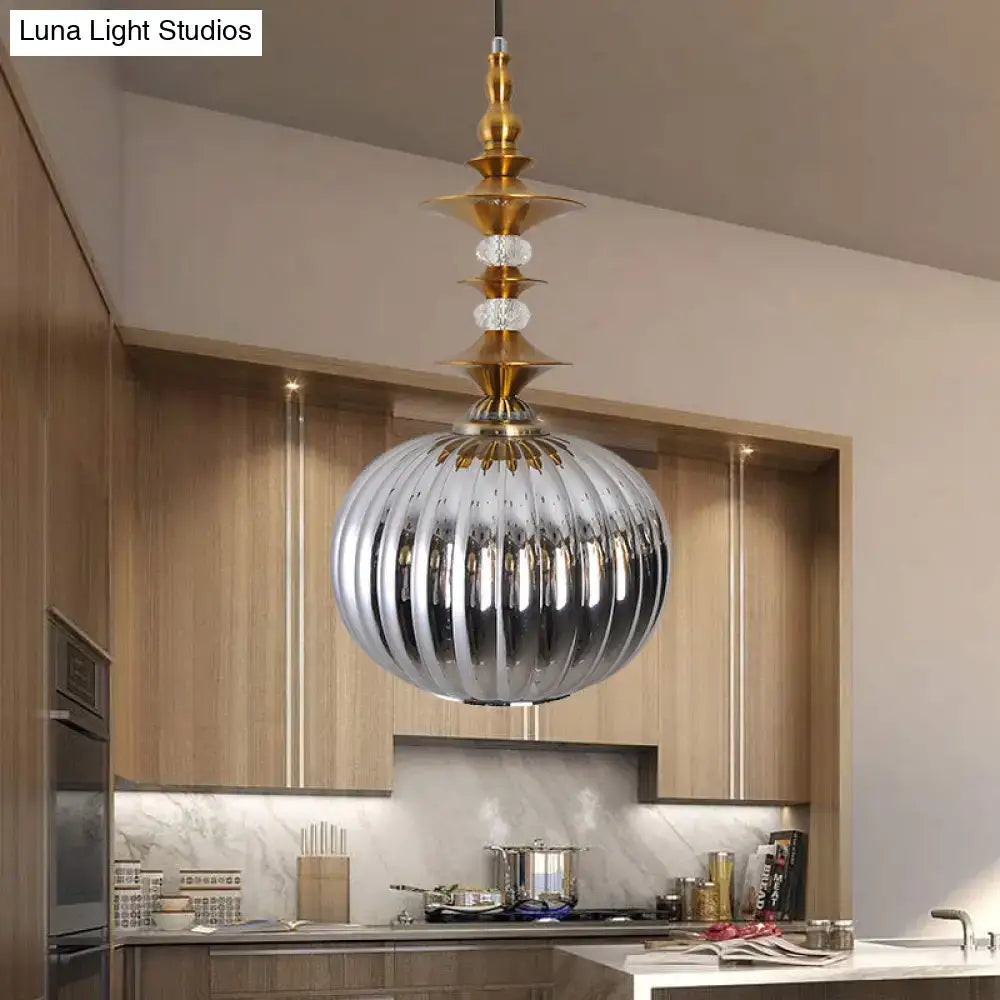 Modern ribbed glass pendant light chrome copper gold dining room