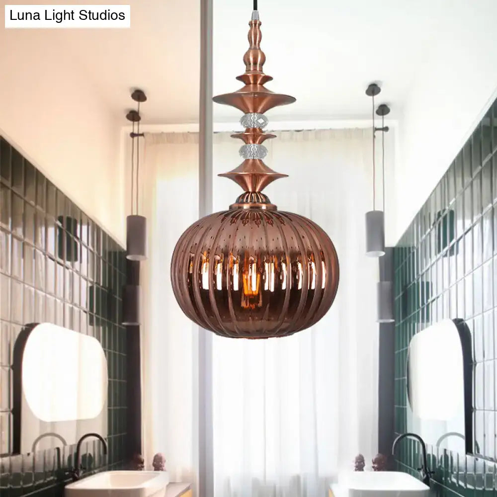 Modern ribbed glass pendant light chrome copper gold dining room