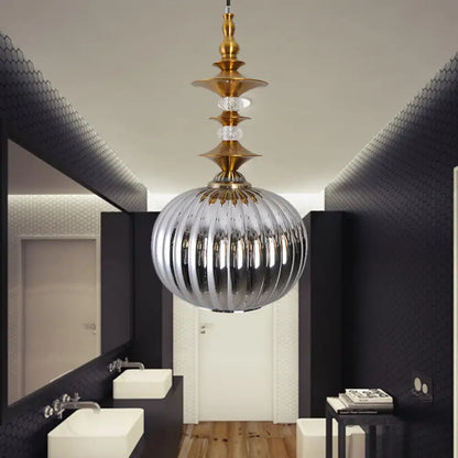 Modern ribbed glass pendant light chrome copper gold dining room