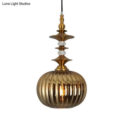 Modern ribbed glass pendant light chrome copper gold dining room