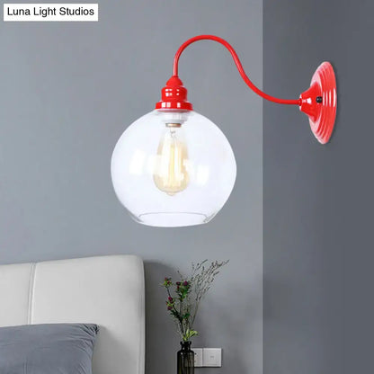Industrial red metal and glass globe wall light fixture bedroom sconce