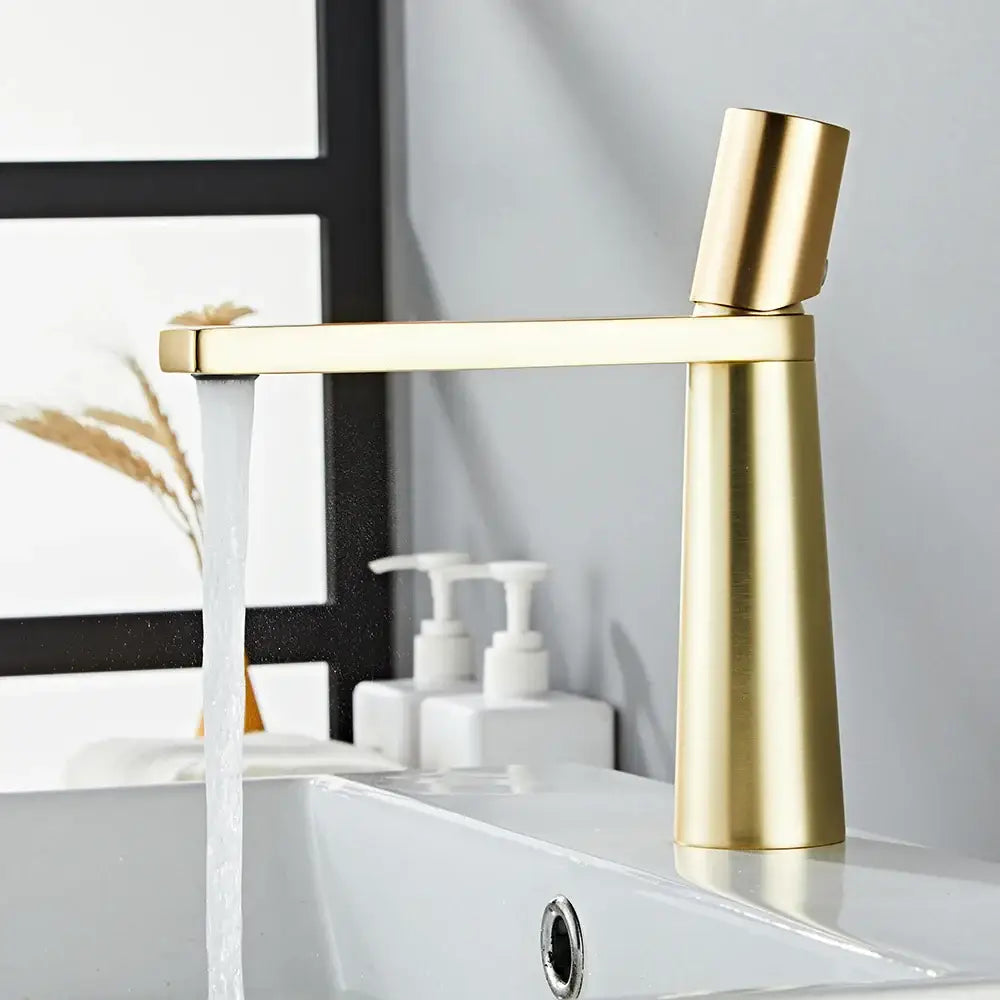 Modern minimalist gold brass basin faucet for bathroom sink