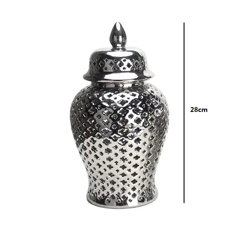 DecorBites™ Gold Ceramic Carved Temple Jar - Home Decor