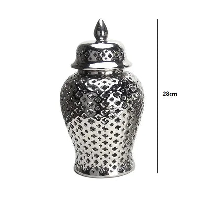 DecorBites™ Gold Ceramic Carved Temple Jar - Home Decor