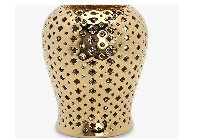 DecorBites™ Gold Ceramic Carved Temple Jar - Home Decor