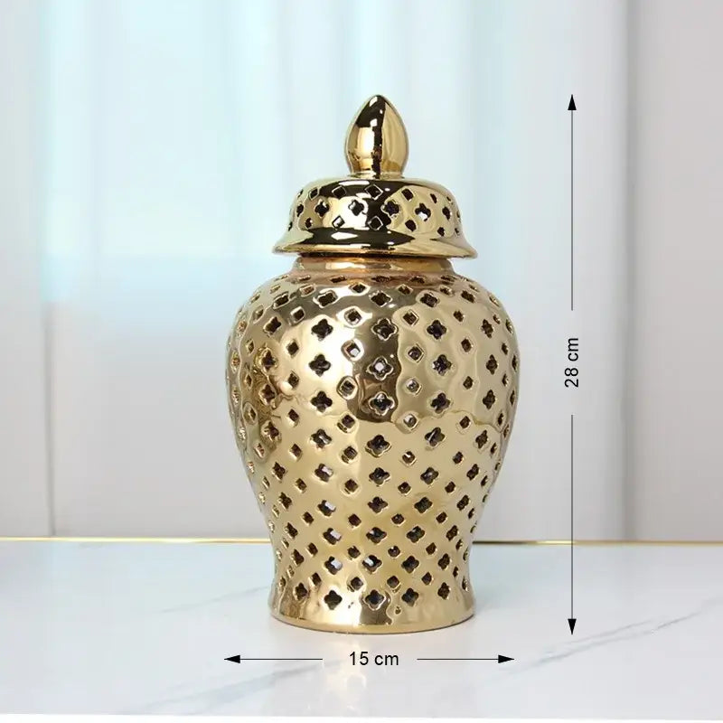 Gold ceramic carved temple jar living room decor