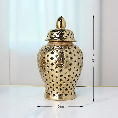 Gold ceramic carved temple jar living room decor