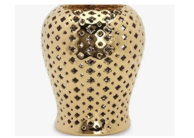 Gold ceramic carved temple jar living room decor