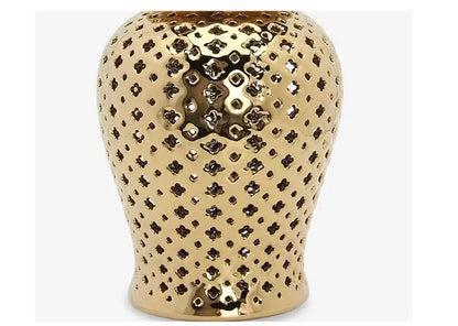 Gold ceramic carved temple jar living room decor