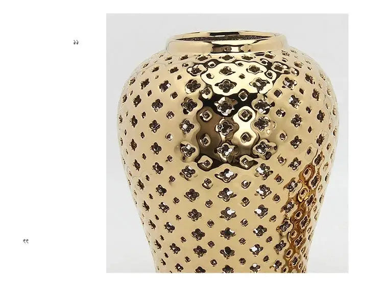 Gold ceramic carved temple jar living room decor