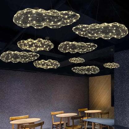 Modern gold mesh cloud pendant lights – dining room led lighting