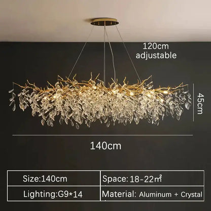 Modern gold crystal led branch chandelier for dining room