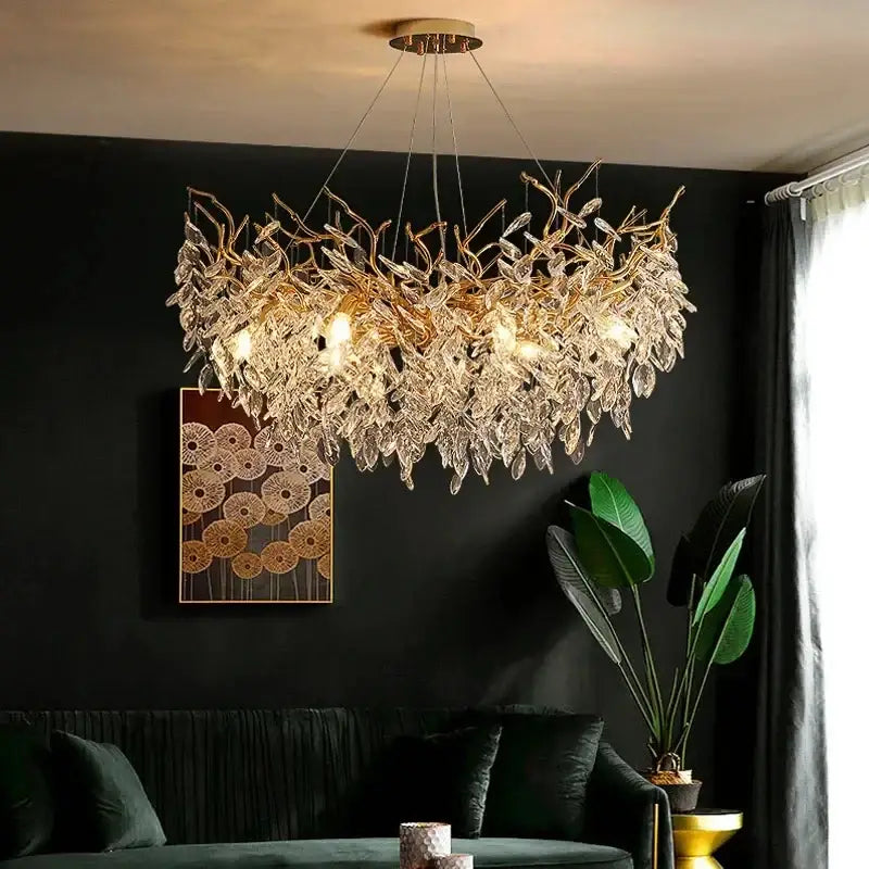 Modern gold crystal led branch chandelier for dining room