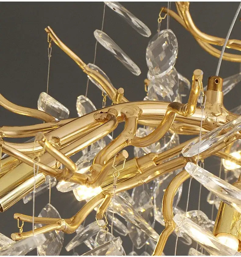 Modern gold crystal led branch chandelier for dining room