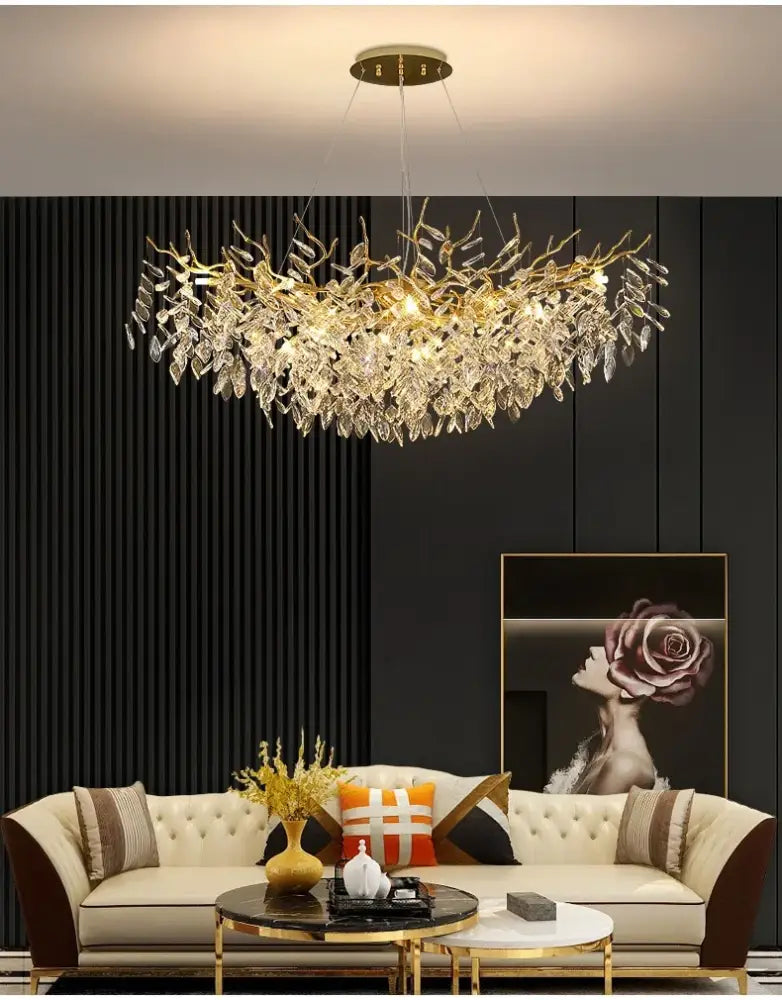 Modern gold crystal led branch chandelier for dining room