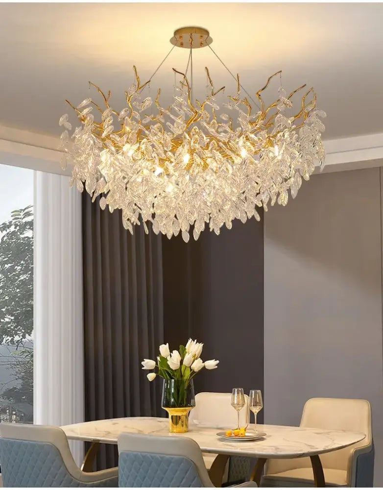 Modern gold crystal led branch chandelier for dining room