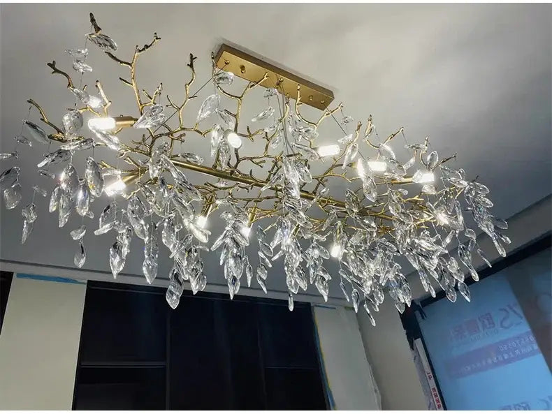 Modern gold crystal led branch chandelier for dining room
