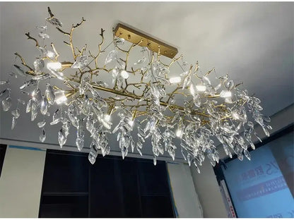 Modern gold crystal led branch chandelier for dining room