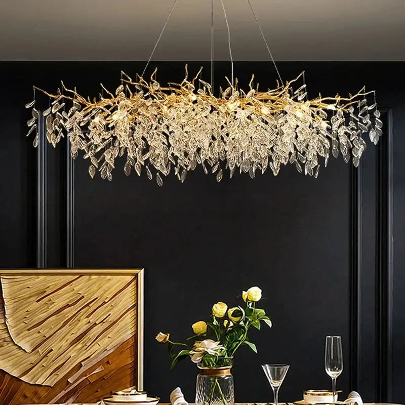 Modern gold crystal led branch chandelier for dining room